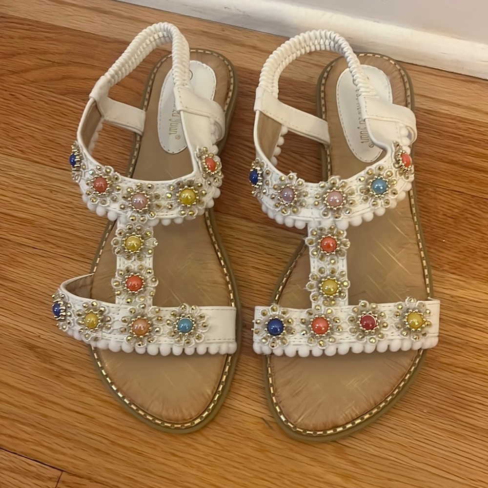 Jeweled, sandals, white multicolored stones